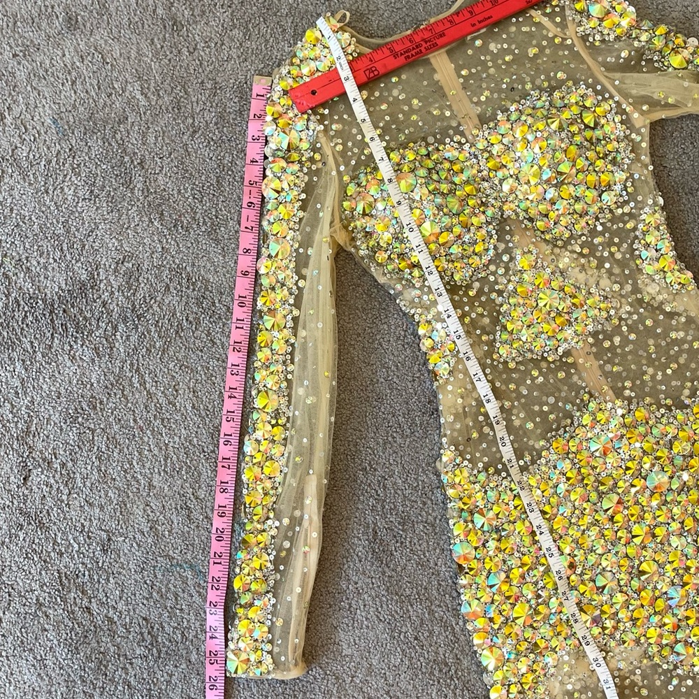 JOVANI 8 long sleeve shirt cocktail dress sheer mesh Crystal sequin NYE dress - Picture 4 of 14